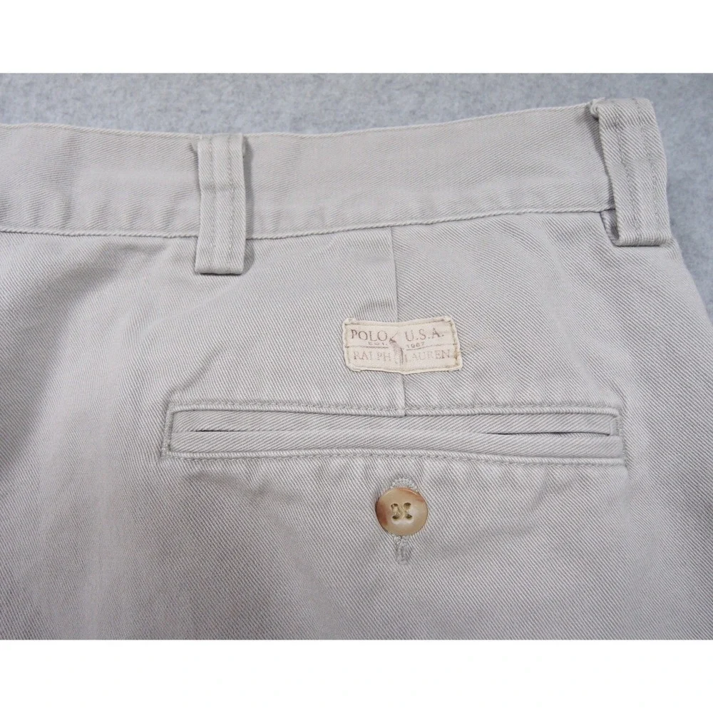 Polo Ralph Lauren Men 42 Philip Chino Shorts Beige Khaki Cotton Twill Flat Front